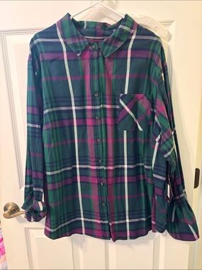 Ava & Viv Green, Purple and White Plaid Shirt